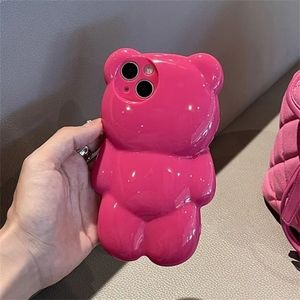 Korean Cute 3D Cartoon Bear Pink Phone case for iPhone 13